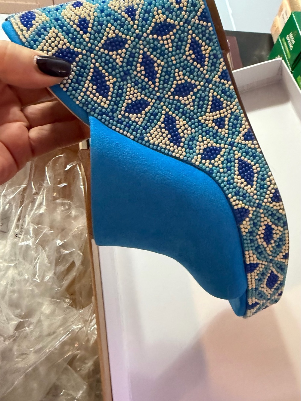 Jessica Simpson Turquoise Blue Beaded Wedge Sandals